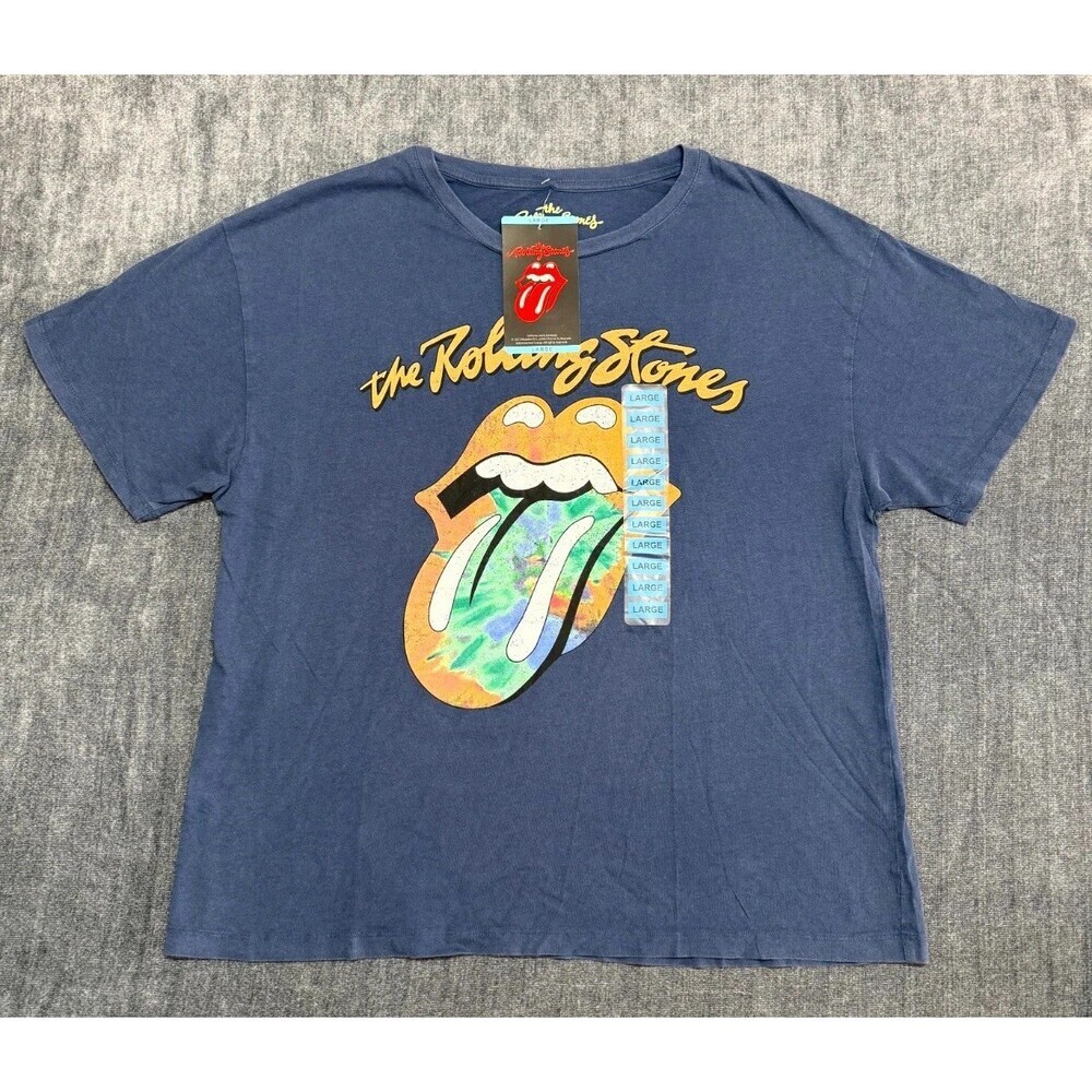 NWT The Rolling Stone Graphic Print T-Shirt Women Large Blue Casual 100% Cotton